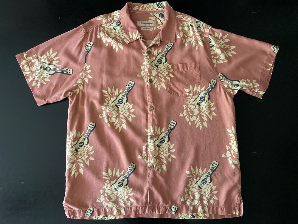 TOMMY BAHAMA Original Fit Pink Hawaiian Silk Shirt sz L